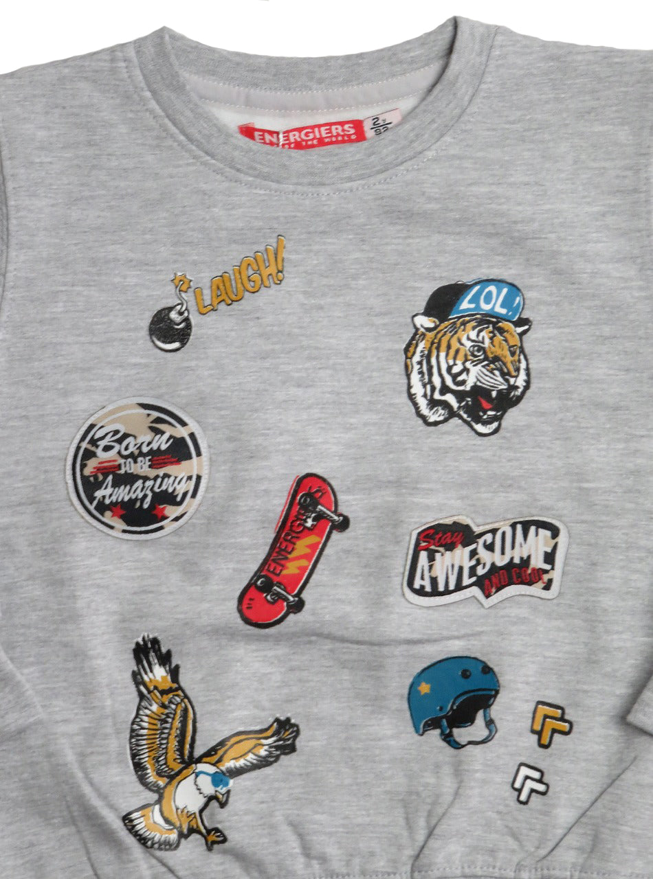 Born To Be Amazing Multi Patch Boys Pullover Sweatshirt