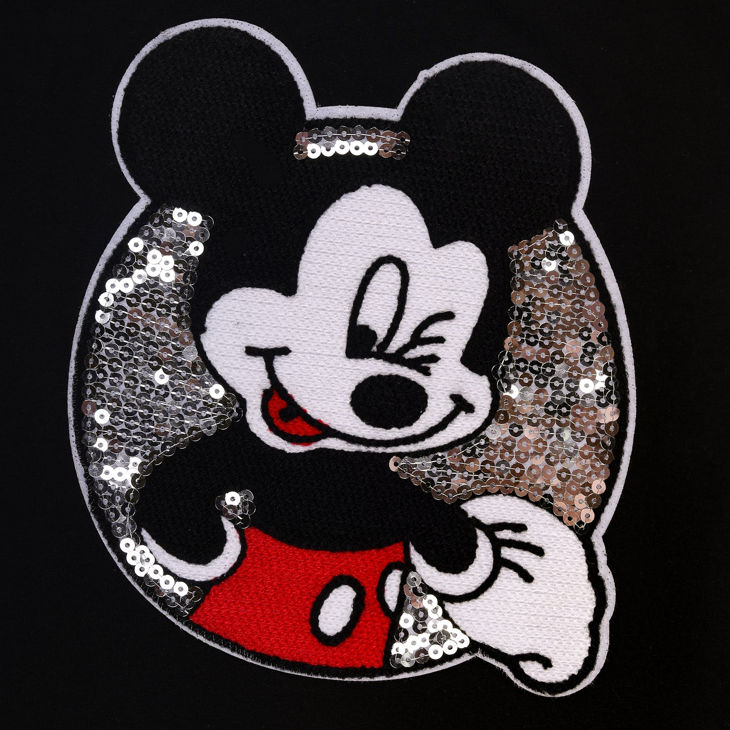 Mickey Mouse Sequin Party Wear Outing Girls Long Black T Shirt