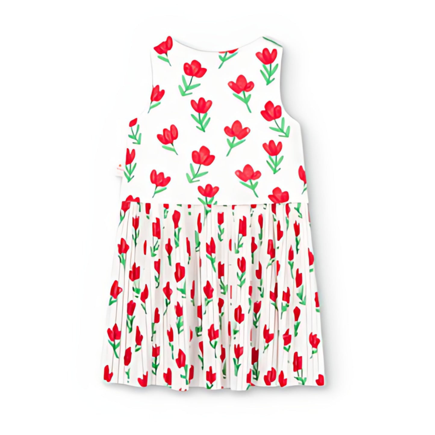 Cute Girl Flower Print Pleated Outing Knit Dress