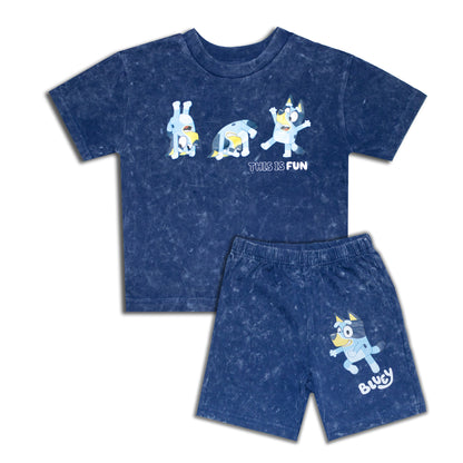 Bluey This Is Fun Smart Stone Wash Drop Shoulder Shorty Set