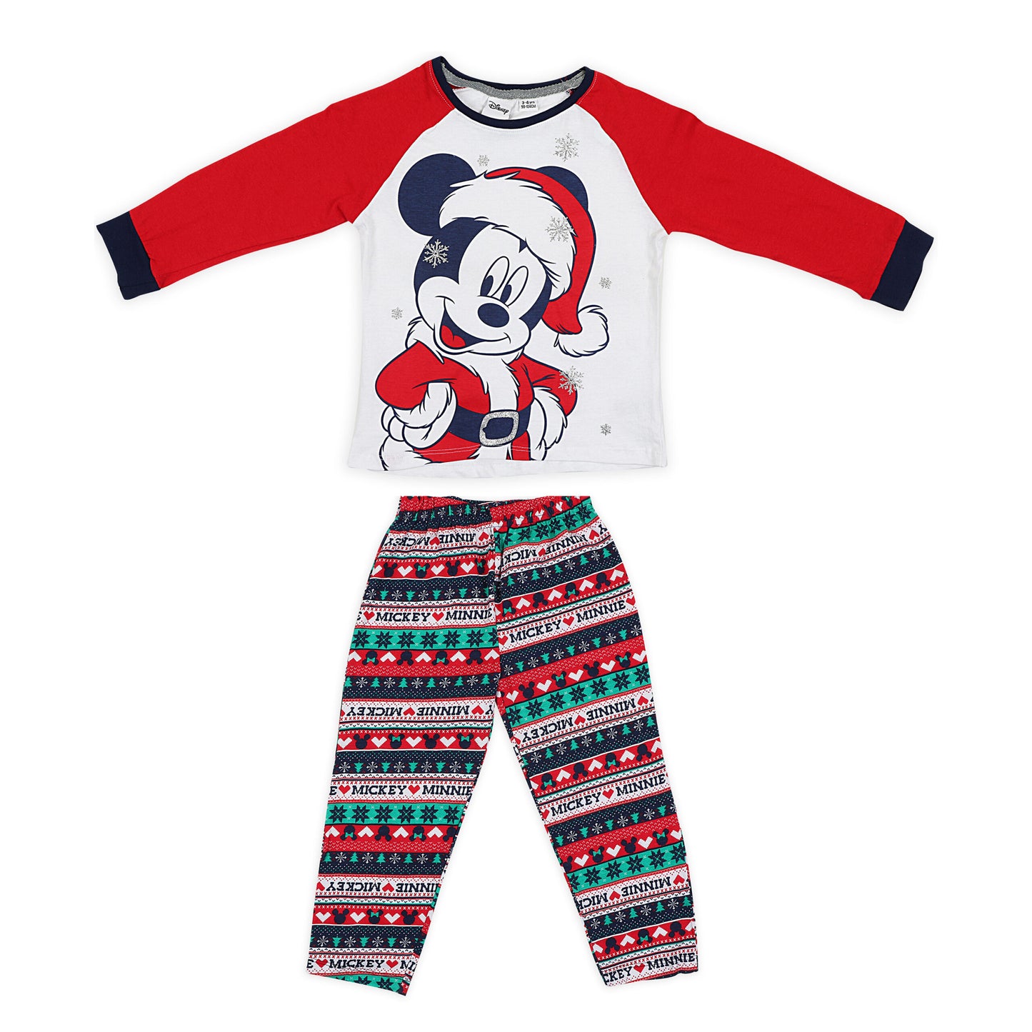 Disney Santa Claus Mickey Mouse Glitter Print Night Suit And Loungewear Set