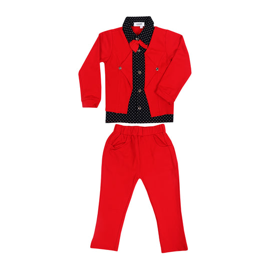 Red Suit With Bow Boys Party Wear Set