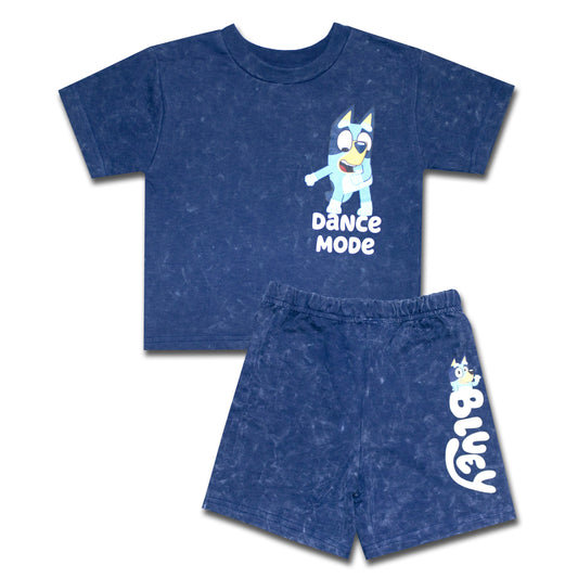 Bluey Dance Mode Smart Stone Wash Drop Shoulder Shorty Set