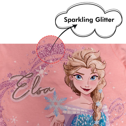 Disney Elsa Glitter Print Girls T Shirt