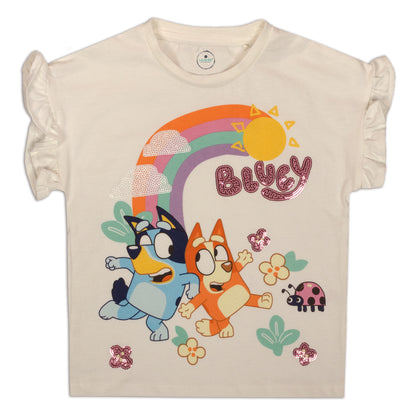 Bluey Fun Butterfly Sleeve Girls Fancy T Shirt