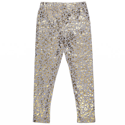 Gold Glitter Leopard Print Legging In Grey