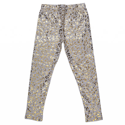 Gold Glitter Leopard Print Legging In Grey