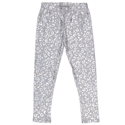 Silver Glitter Leopard Print Legging In Grey