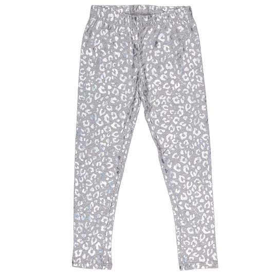Silver Glitter Leopard Print Legging In Grey