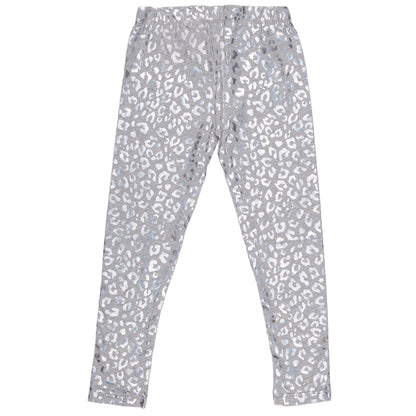 Silver Glitter Leopard Print Legging In Grey