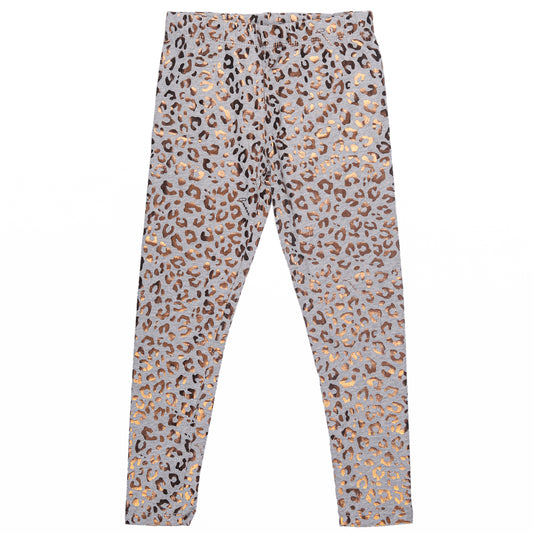 Rose Gold Glitter Leopard Print Legging In Grey