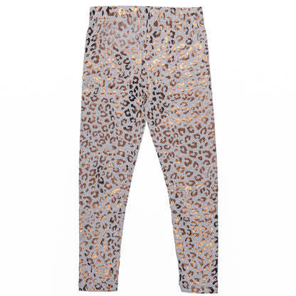 Rose Gold Glitter Leopard Print Legging In Grey