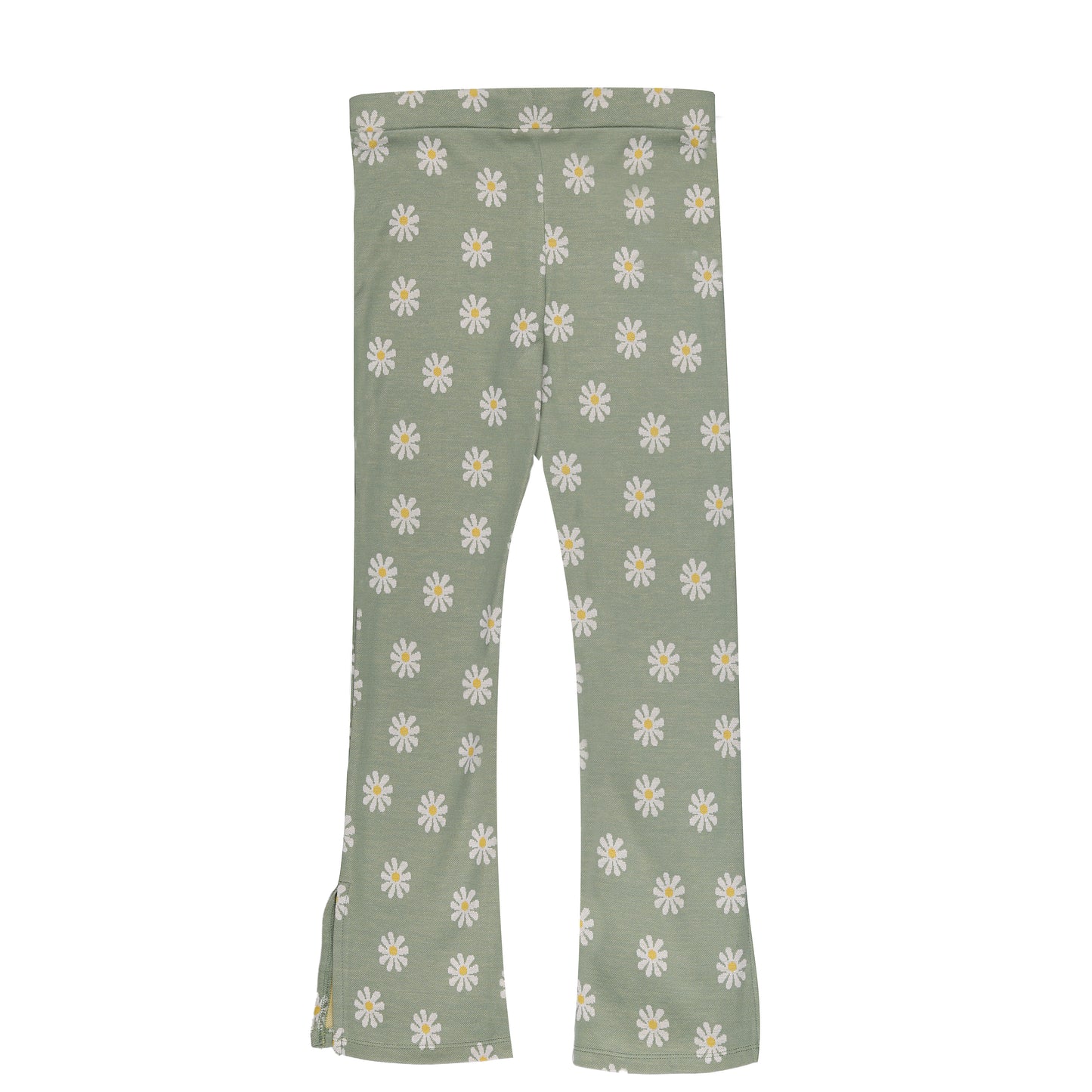 White Flower Print Green Bell Bottom Cut Legging Girl Pant