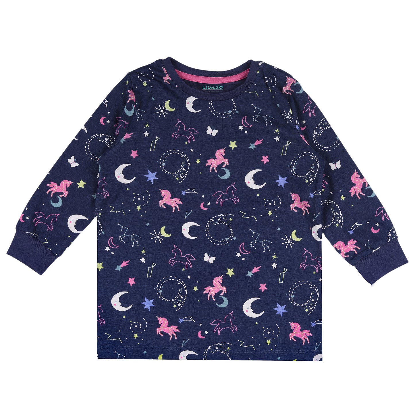 Unicorn Print Glow In Dark Night Suit Travelling Loungewear & Pyjama Set