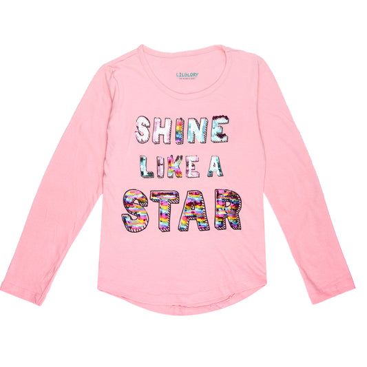 Shine Like A Star Girls Sequin Full Sleeve Casual And Outing Top