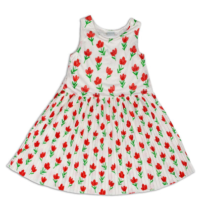 Cute Girl Flower Print Pleated Outing Knit Dress