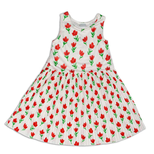 Cute Girl Flower Print Pleated Outing Knit Dress