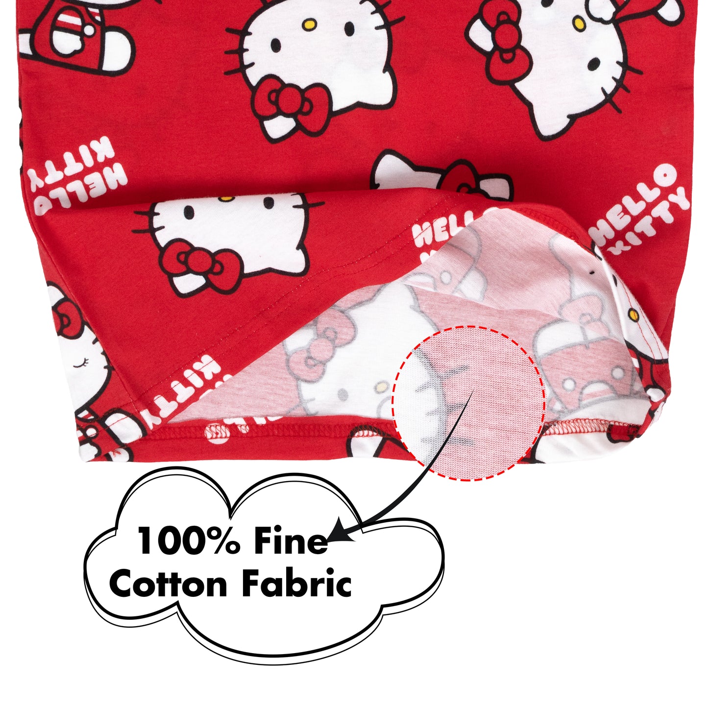 Hello Kitty Super Soft Pure Cotton Night Suit Lazy Loungewear Pyjama Set Red