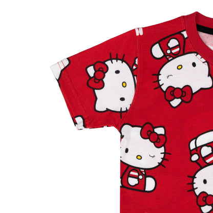 Hello Kitty Super Soft Pure Cotton Night Suit Lazy Loungewear Pyjama Set Red