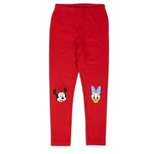 Girls Red Leggings with Cute Cartoon Character Prints
