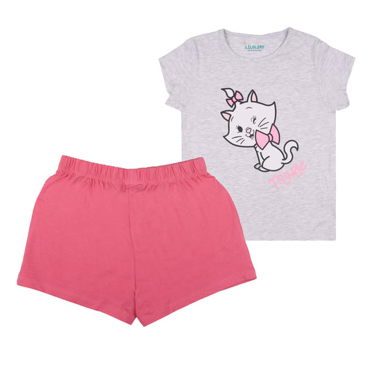 Marie Meow Grey & Pink 2 Piece Sleep And Lounge Wear Set