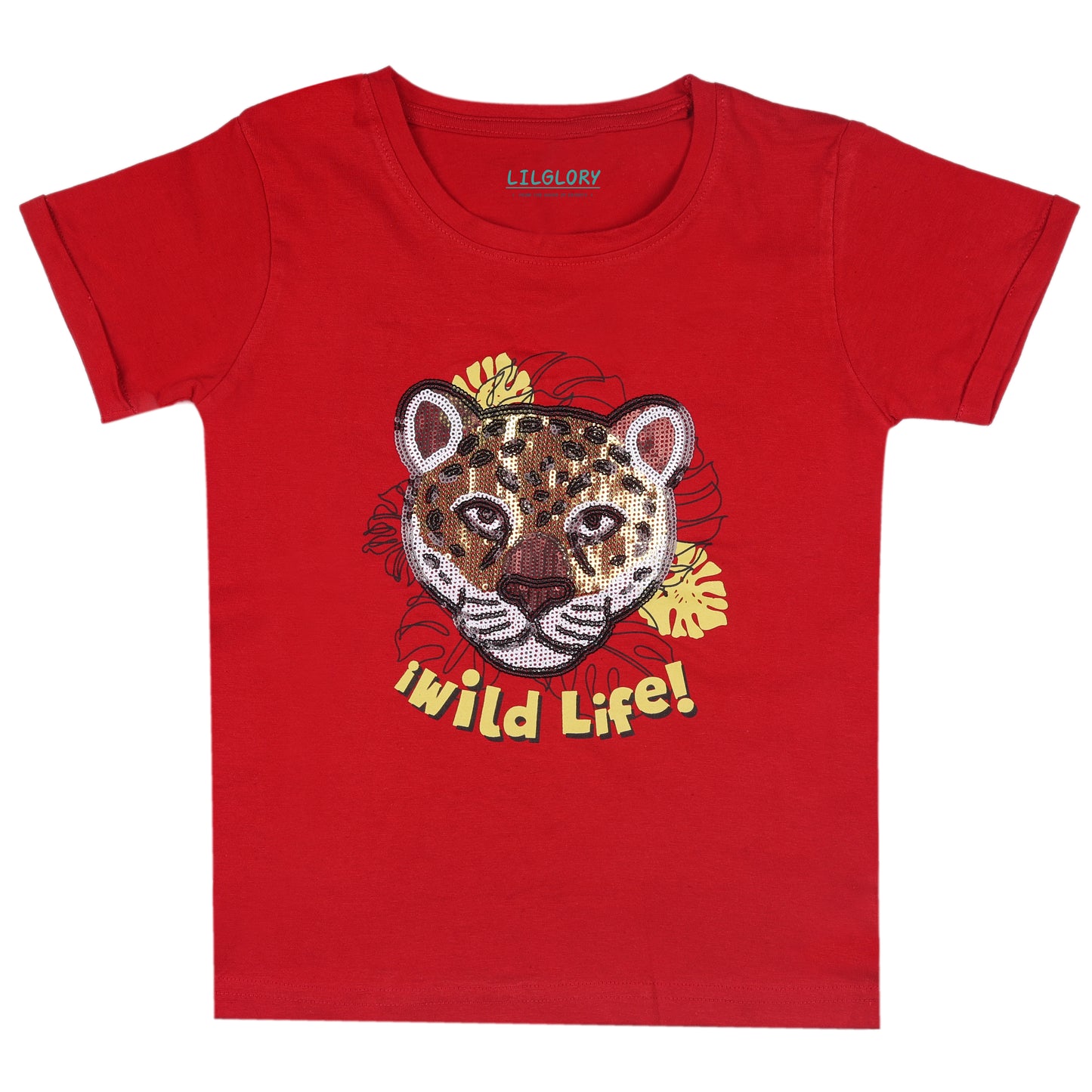 Wild Life Tiger Love Unisex Sequin Short Sleeve Outing T Shirt