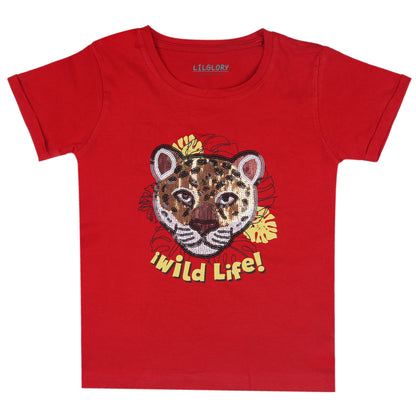 Wild Life Tiger Love Unisex Sequin Short Sleeve Outing T Shirt