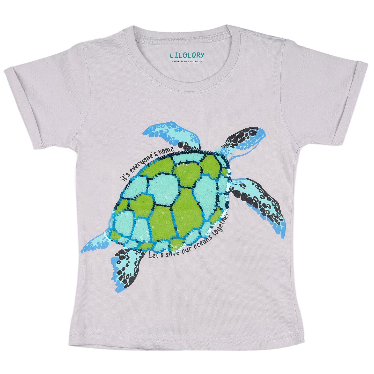 Love Ocean Together Turtle Unisex Sequin Short Sleeve Outing T Shirt