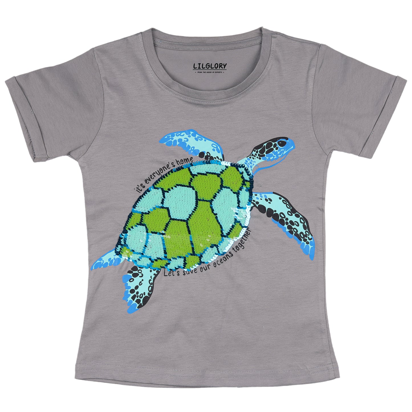 Love Ocean Together Turtle Unisex Sequin Short Sleeve Outing T Shirt