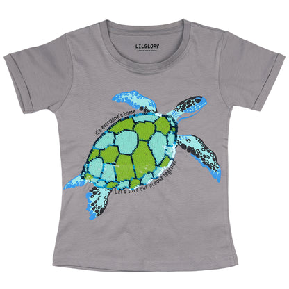 Love Ocean Together Turtle Unisex Sequin Short Sleeve Outing T Shirt