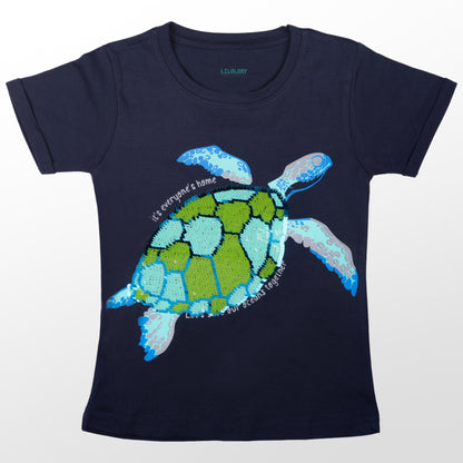 Love Ocean Together Turtle Unisex Sequin Short Sleeve Outing T Shirt
