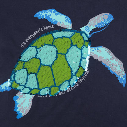 Love Ocean Together Turtle Unisex Sequin Short Sleeve Outing T Shirt