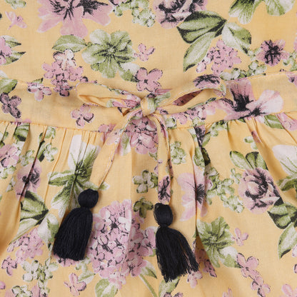 Floral Print Princess Dress with Fly Sleeve Vintage And Party Wear