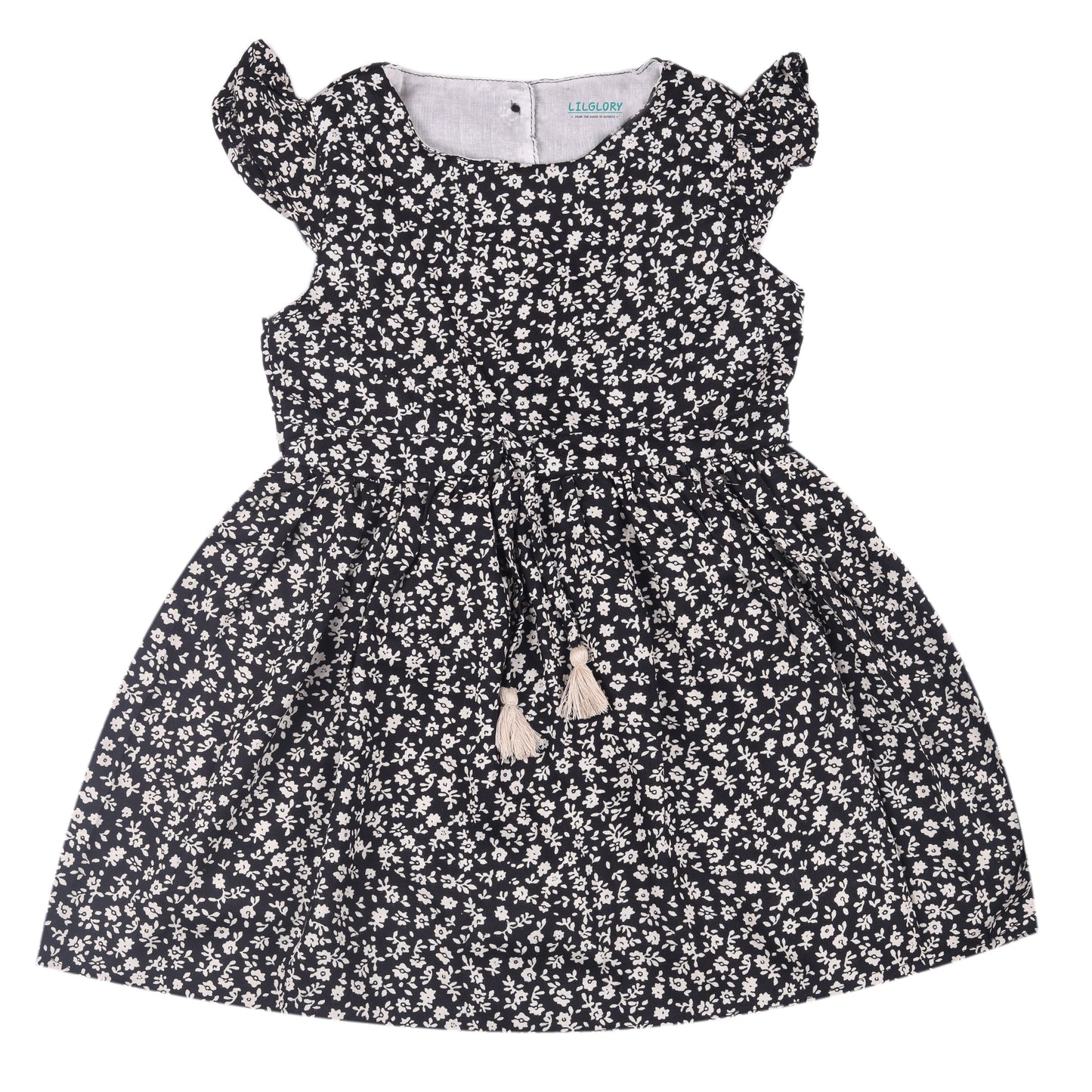 Black Floral Print Princess Dress with Fly Sleeve Vintage And Party Wear