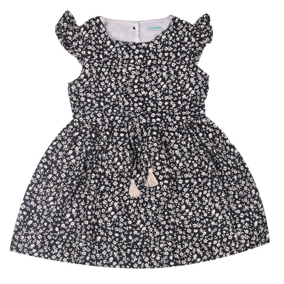 Black Floral Print Princess Dress with Fly Sleeve Vintage And Party Wear