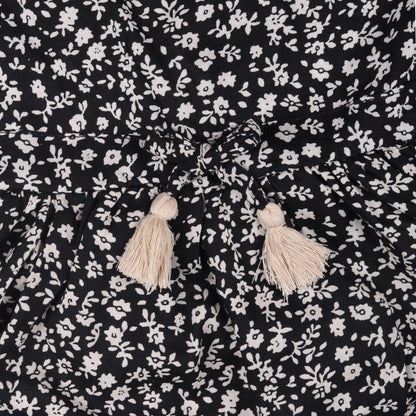 Black Floral Print Princess Dress with Fly Sleeve Vintage And Party Wear