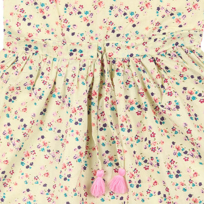 Minty Green Floral Print Princess Dress with Fly Sleeve Vintage And Party Wear