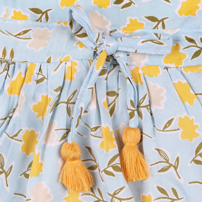 Yellow Floral Print Princess Dress with Fly Sleeve Vintage And Party Wear