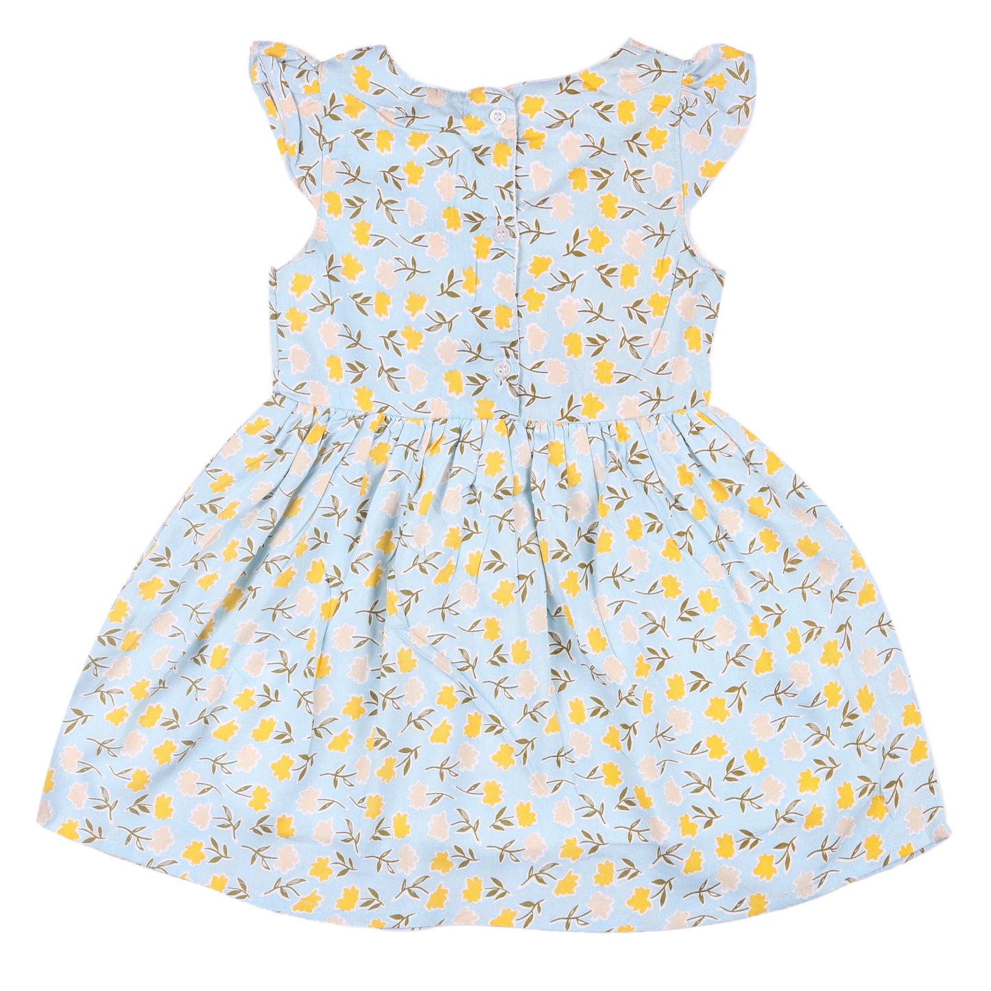 Yellow Floral Print Princess Dress with Fly Sleeve Vintage And Party Wear