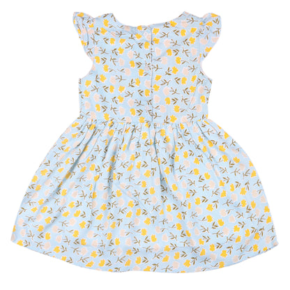 Yellow Floral Print Princess Dress with Fly Sleeve Vintage And Party Wear