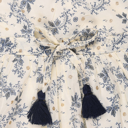 Grey Floral Print Princess Dress with Fly Sleeve Vintage And Party Wear