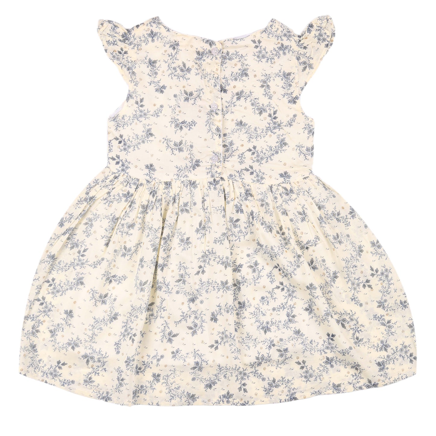 Grey Floral Print Princess Dress with Fly Sleeve Vintage And Party Wear