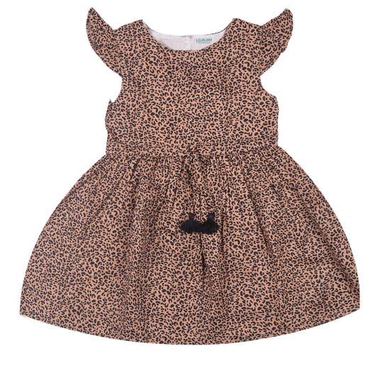 Leopard Print Princess Dress with Fly Sleeve Vintage And Party Wear