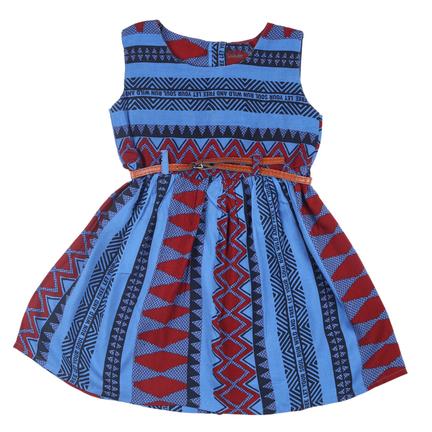 Blue Abstract Print Princess Sleeveless Dress Vintage Look And Party Wear