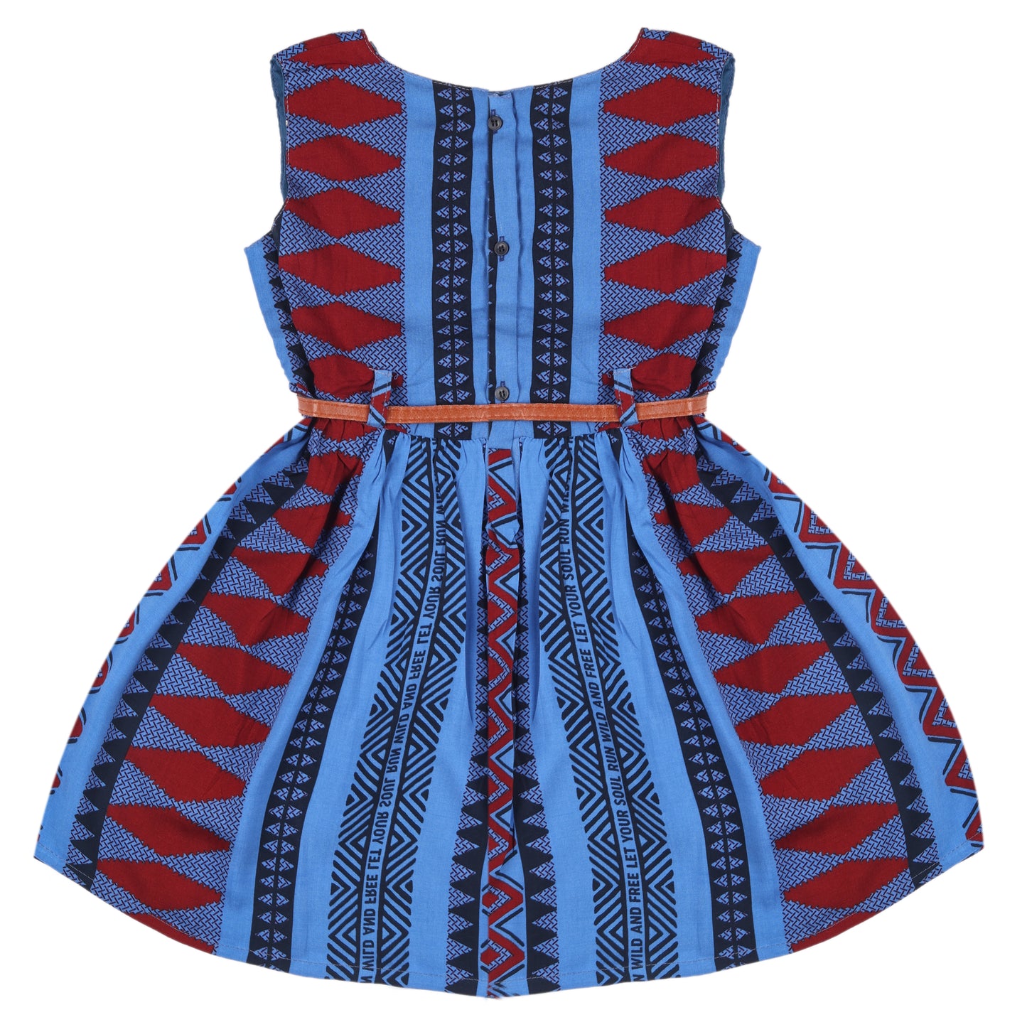 Blue Abstract Print Princess Sleeveless Dress Vintage Look And Party Wear