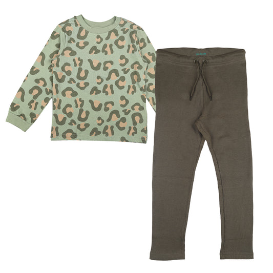 Leopard Print Minty Green Unisex Baby Knitted Travelling Warmer And Loungewear Set
