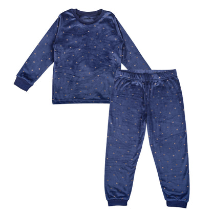 Star Girls Print Velour Flexifit Night Suit Travelling Loungewear & Pyjama Set