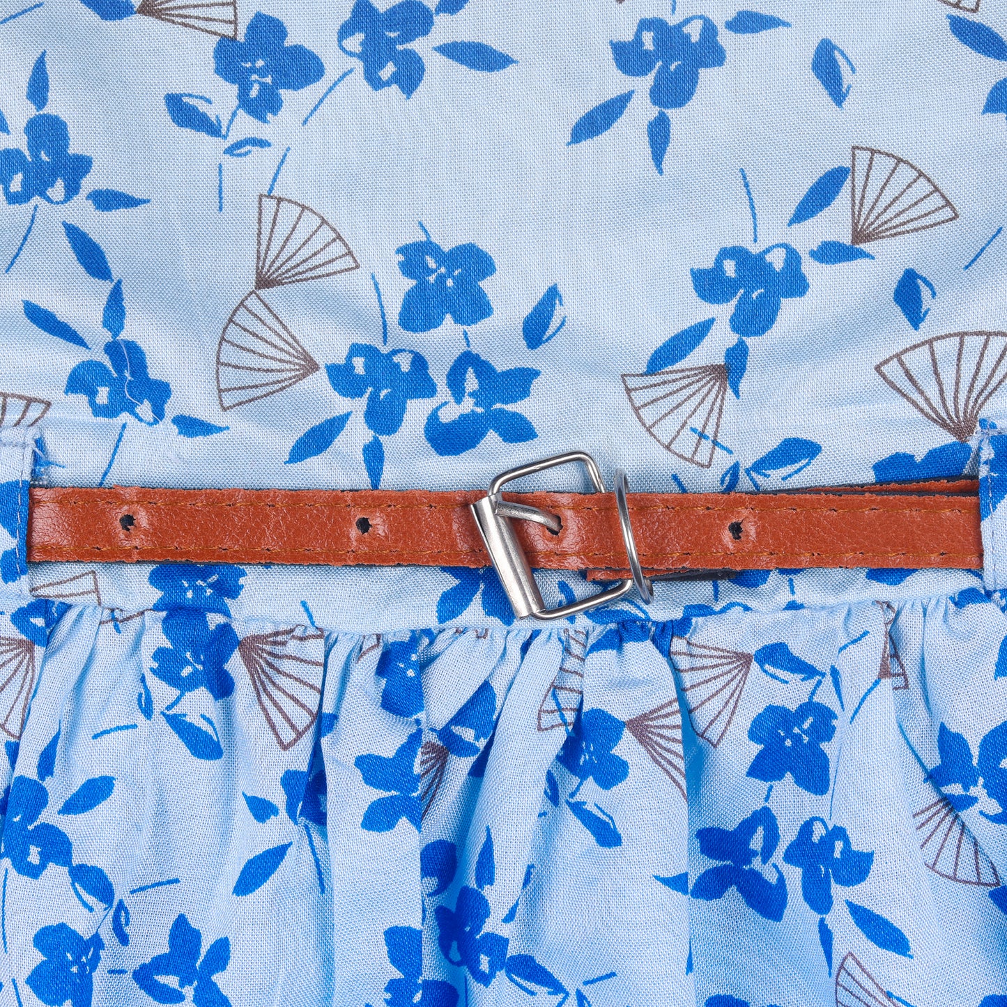 Blue Floral Print Princess Sleeveless Dress Vintage Look And Party Wear