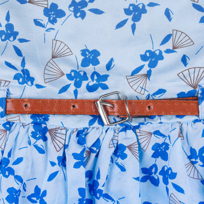 Blue Floral Print Princess Sleeveless Dress Vintage Look And Party Wear