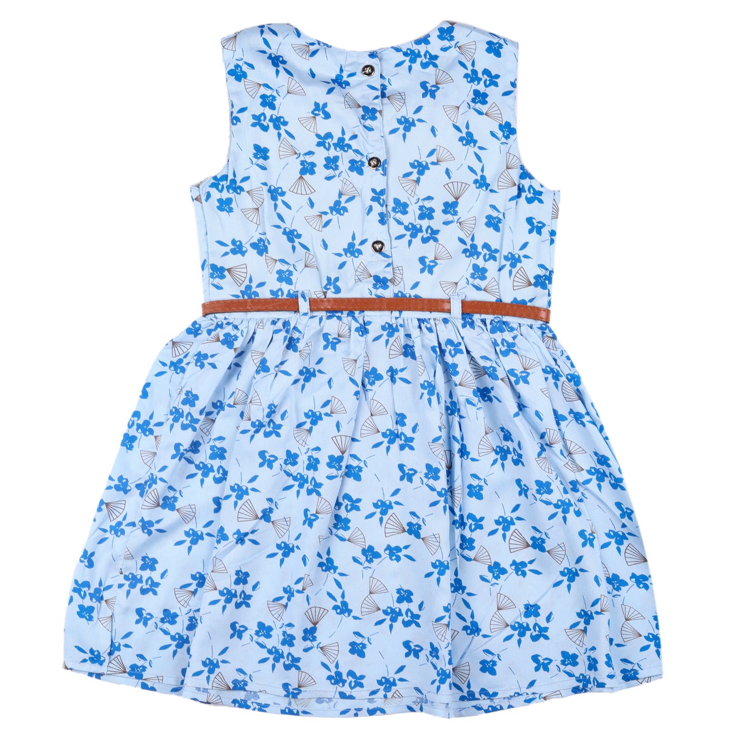 Blue Floral Print Princess Sleeveless Dress Vintage Look And Party Wear